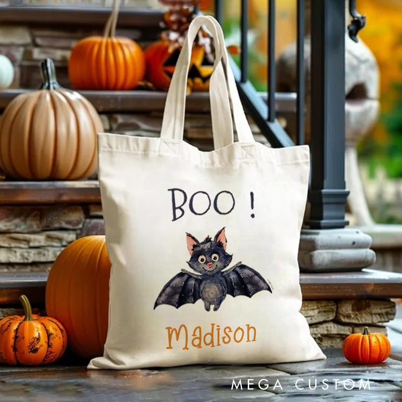 Personalized Boo Bat Featuring Name for a Spooky and Playful Halloween Decoration Tote Bag