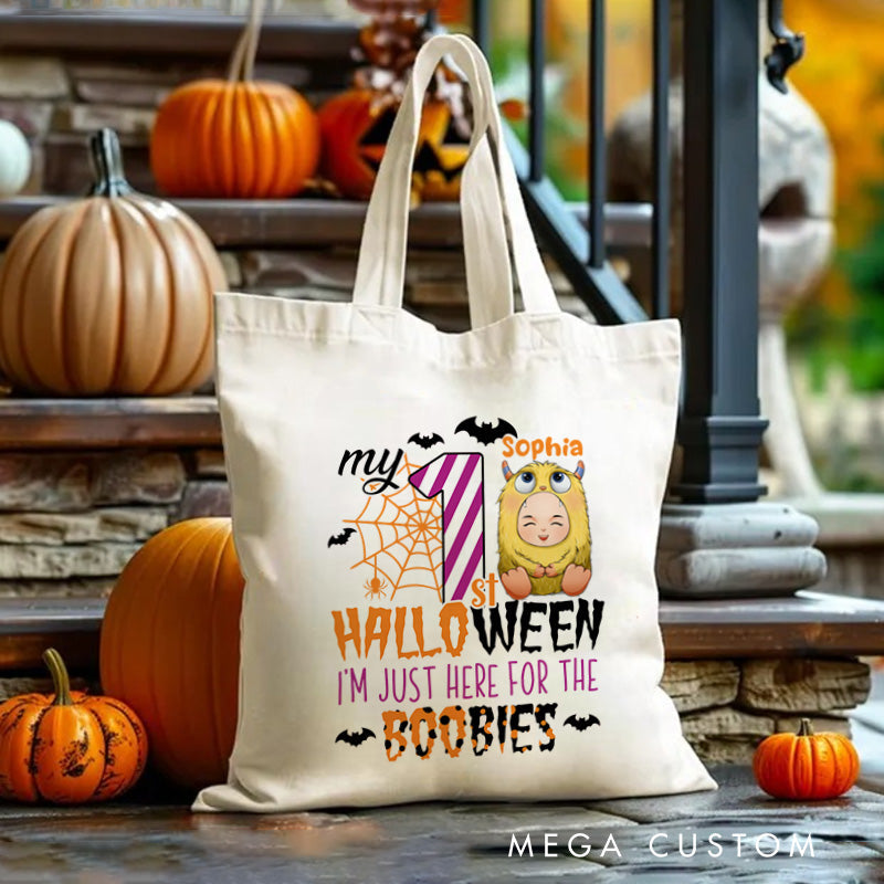 Personalized Halloween Tote with Name Girl Boy Goodie Trick or Treat Tote Bag Gift for Halloween