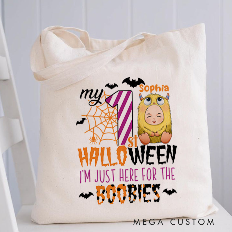 Personalized Halloween Tote with Name Girl Boy Goodie Trick or Treat Tote Bag Gift for Halloween