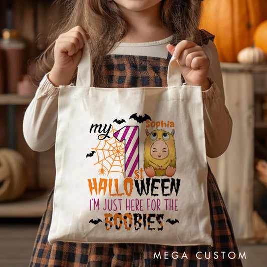 Personalized Halloween Tote with Name Girl Boy Goodie Trick or Treat Tote Bag Gift for Halloween