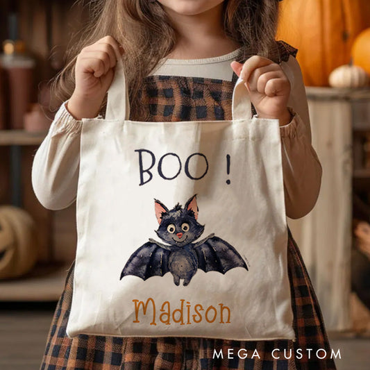 Personalized Boo Bat Featuring Name for a Spooky and Playful Halloween Decoration Tote Bag